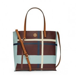 Tory Burch Kerrington Mini Square Tote Jumbo Plaid Deep Berry