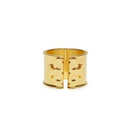 Tory Burch Double Serif-T Logo Ring Shiny Gold