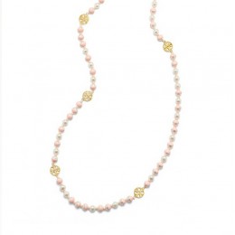Tory Burch Dipped Evie Mini Rosary Necklace Pink Ivory Shiny Gold