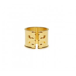 Tory Burch Double Serif-T Logo Ring Shiny Gold