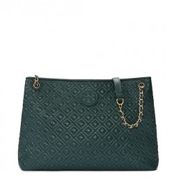Tory Burch Marion Quilted Chain-Shoulder Slouchy Tote Jitney Green