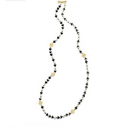 Tory Burch Dipped Evie Mini Rosary Necklace Black Ivory Shiny Gold