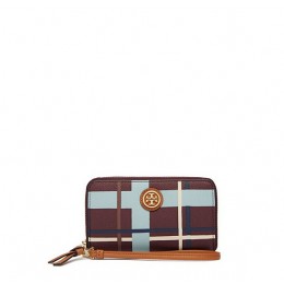 Tory Burch Kerrington Smartphone Wristlet Jumbo Plaid Slg Deep Berry