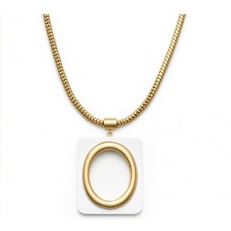 Tory Burch Oval Pendant Chain Necklace Ivory Worn Gold