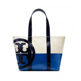 Tory Burch Beach Dipped Small Zip Tote Natural Jelly Blue Tory Navy
