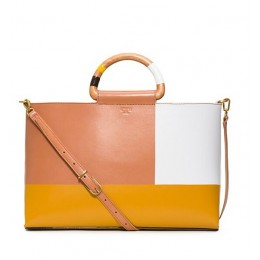 Tory Burch Color-Block Tote Natural Golden Sun