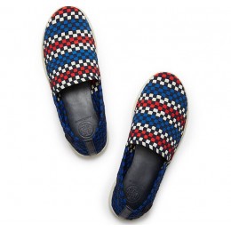 Tory Burch Checkered Weave Slip-On Sneaker Ivory-Navy-Cobalt-Red Navy-Cobalt Tory
