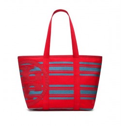 Tory Burch Beach Stripe Small Zip Tote Juniper Berry Masaai Red Awning Stripe
