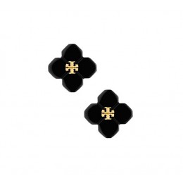 Tory Burch Babylon Resin Flower Stud Earring Black Shiny Gold