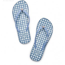 Tory Burch Thandie Wedge Flip-Flop Light Haven-Canvas Plaid A