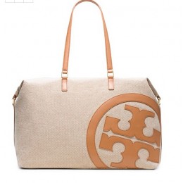 Tory Burch Lonnie Canvas Duffle Bag Natural Vachetta