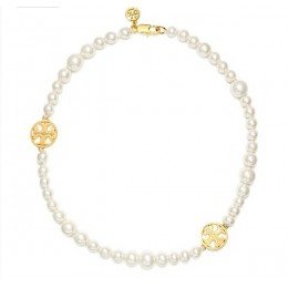 Tory Burch Evie Short Necklace Ivory Shiny Gold