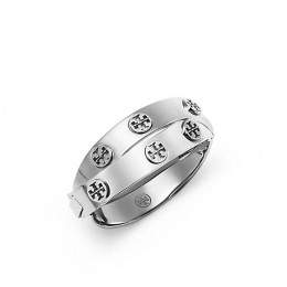Tory Burch Metal Double-Wrap Logo Stud Bracelet Tory Silver