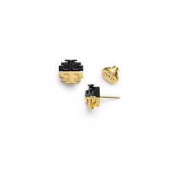 Tory Burch Dipped Logo Stud Earring Black Shiny Gold
