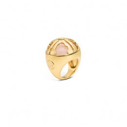 Tory Burch Logo Dome Stone Ring Rose Quartz Aged Gold