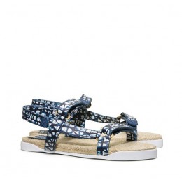 Tory Burch Strappy Espadrille Bumper Sandal Tribal Geo D (Blue)