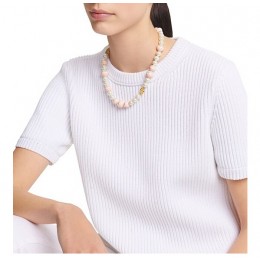 Tory Burch Dipped Evie Short Necklace Black Ivory Shiny Gold