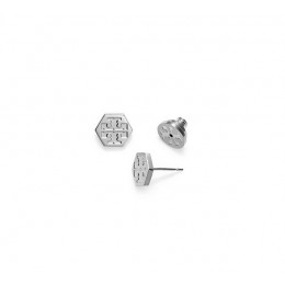 Tory Burch Hexagon Logo Stud Earring Silver