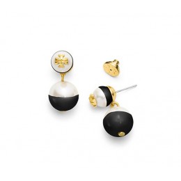 Tory Burch Dipped Evie Drop Earring Black Ivory Shiny Gold