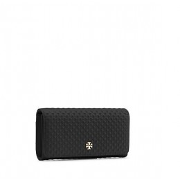 Tory Burch Marion Embossed Multi-Gusset Envelope Continental Wallet Black
