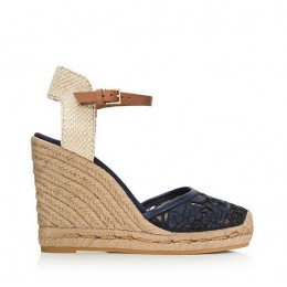 Tory Burch Lucia Lace Wedge Espadrille Tory Navy-Black Natural Tory Navy Tan