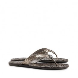 Tory Burch Thora Metallic Snake-Print Sandal Pewter