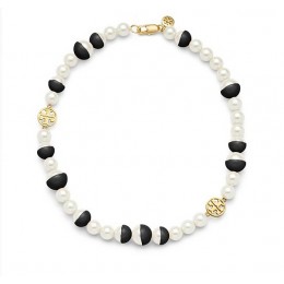 Tory Burch Dipped Evie Short Necklace Black Ivory Shiny Gold