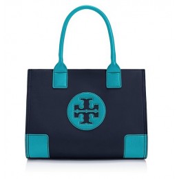 Tory Burch Ella Pebbled Color-Block Mini Tote Tory Navy Gulf Blue