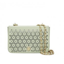 Tory Burch Robinson Floral Perforated Adjustable Shoulder Bag Mint Julep