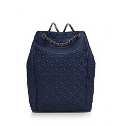 Tory Burch Fleming Denim Large Backpack Indigo (Navy Trim)