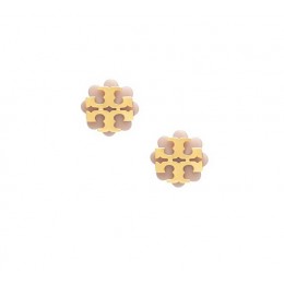 Tory Burch Logo Flower Resin Stud Earring Light Oak Shiny Gold