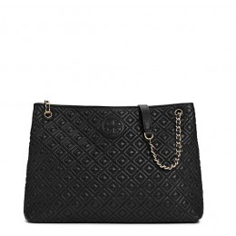 Tory Burch Marion Quilted Chain-Shoulder Slouchy Tote Black