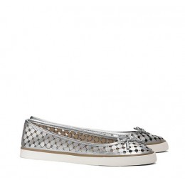 Tory Burch Skyler Perforated Metallic Sneaker Silver