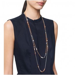 Tory Burch Geo-Cube Double-Strand Necklace Rose Gold Worn Tory Silver