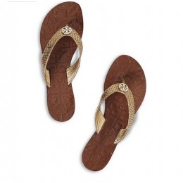 Tory Burch Thora Metallic Snake-Print Sandal Gold