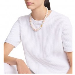 Tory Burch Dipped Evie Short Necklace Pink Ivory Shiny Gold