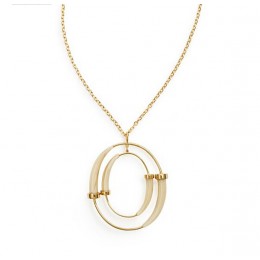 Tory Burch Double-Horn Pendant Necklace Ivory Shiny Gold