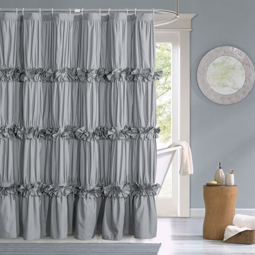 HIG Luxurious Farmhouse Unique Pleated Cloth Fabric Shower Curtain 72x72 Extra Long bathroom-1 Curtain