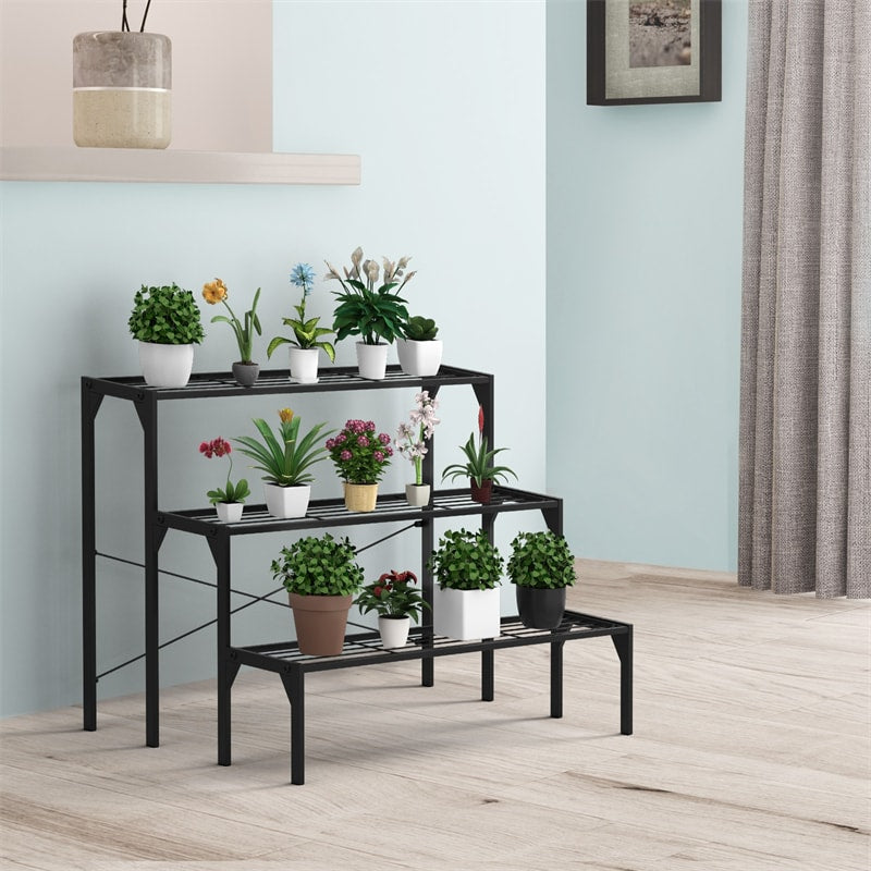 Outdoor 3 Tiers Metal Plant Stand Ladder Flower Pots Holders for Home Garden