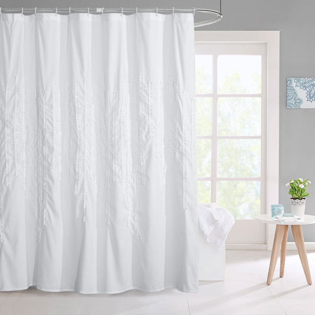 HIG Luxurious Gray and White Farmhouse Unique Pleated Cloth Fabric Shower Curtain 72x72 Extra Long bathroom-1 Curtain