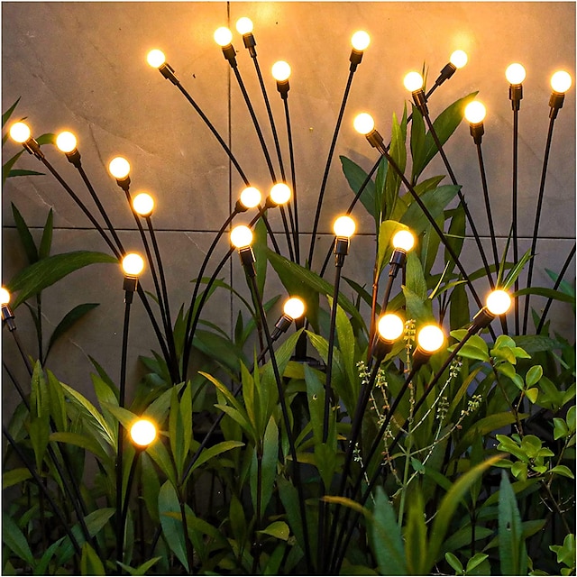 1/2pcs Solar Garden Lights Outdoor Firefly Starburst Swaying Lights Warm White Color Changing RGB Light for Yard Patio Pathway Decoration Swaying When Wind Blows