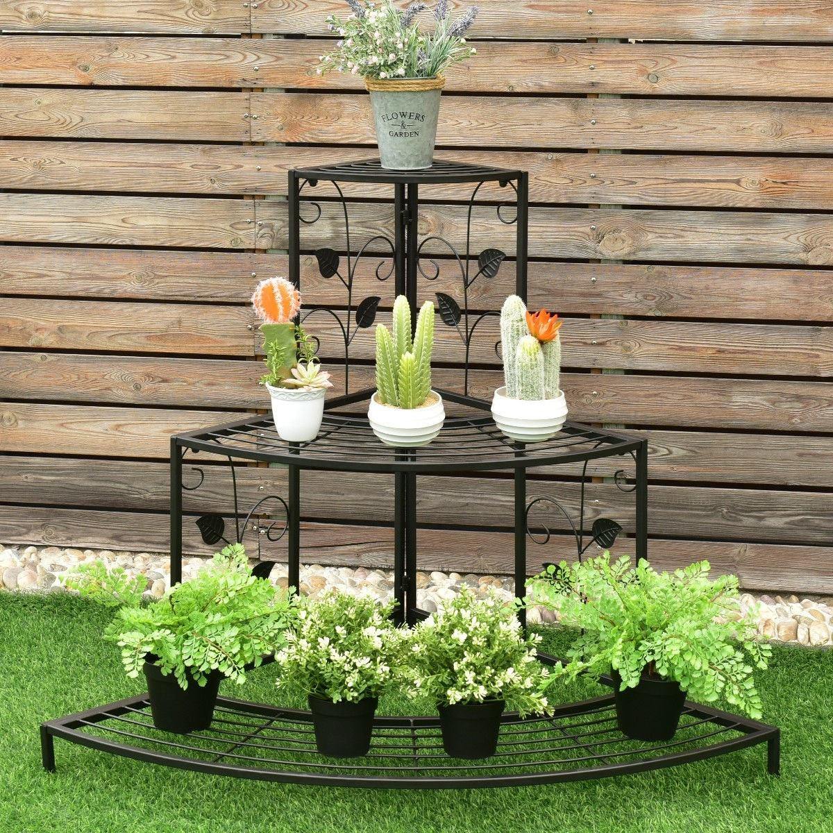 3 Tier Metal Outdoor Corner Plant Stand Flower Pot Rack