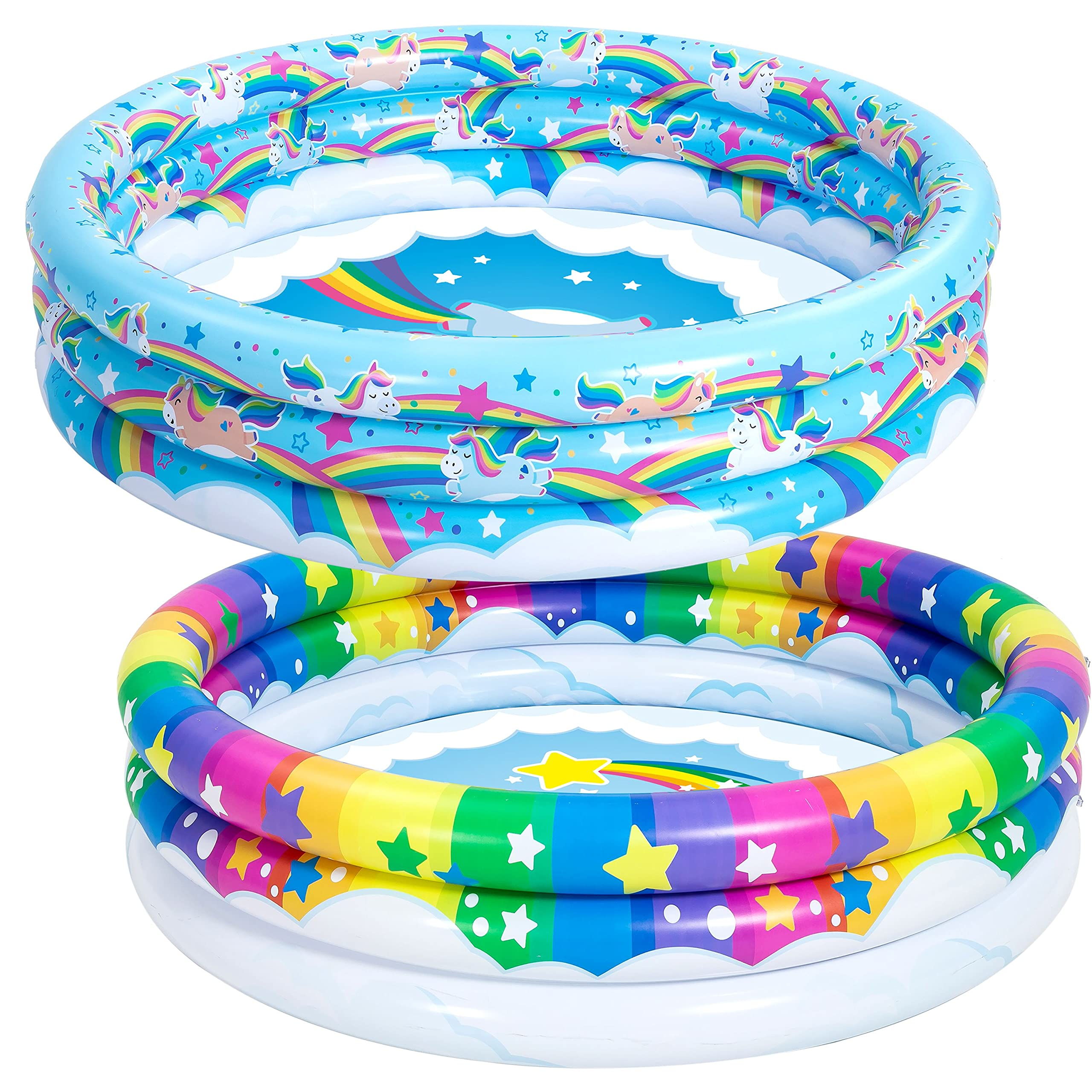 Clearance - 45in Unicorn w/ Rainbow & Rainbow Inflatable Kiddie Pool Set, 2 Pack