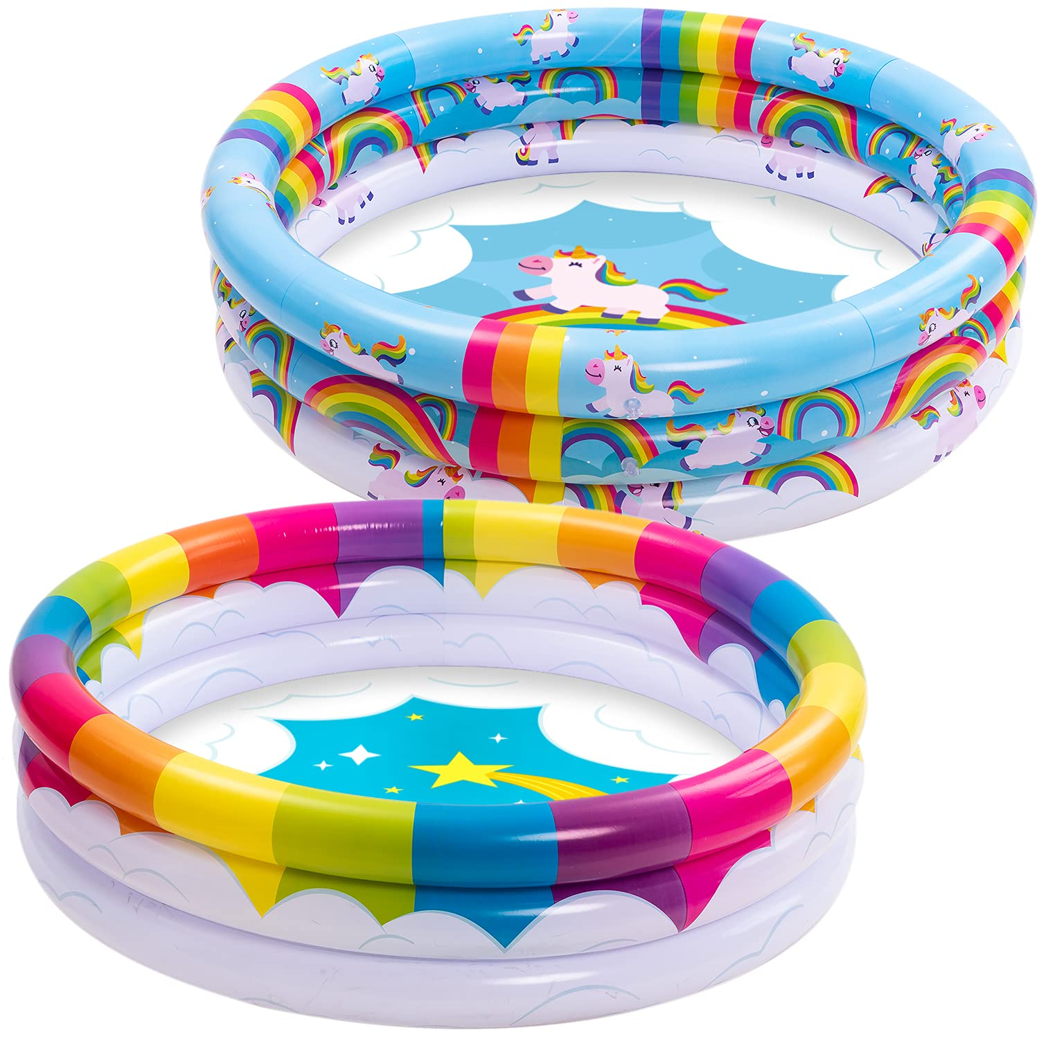 Clearance - 3 Ring Rainbow Unicorn Inflatable Kiddie Pool