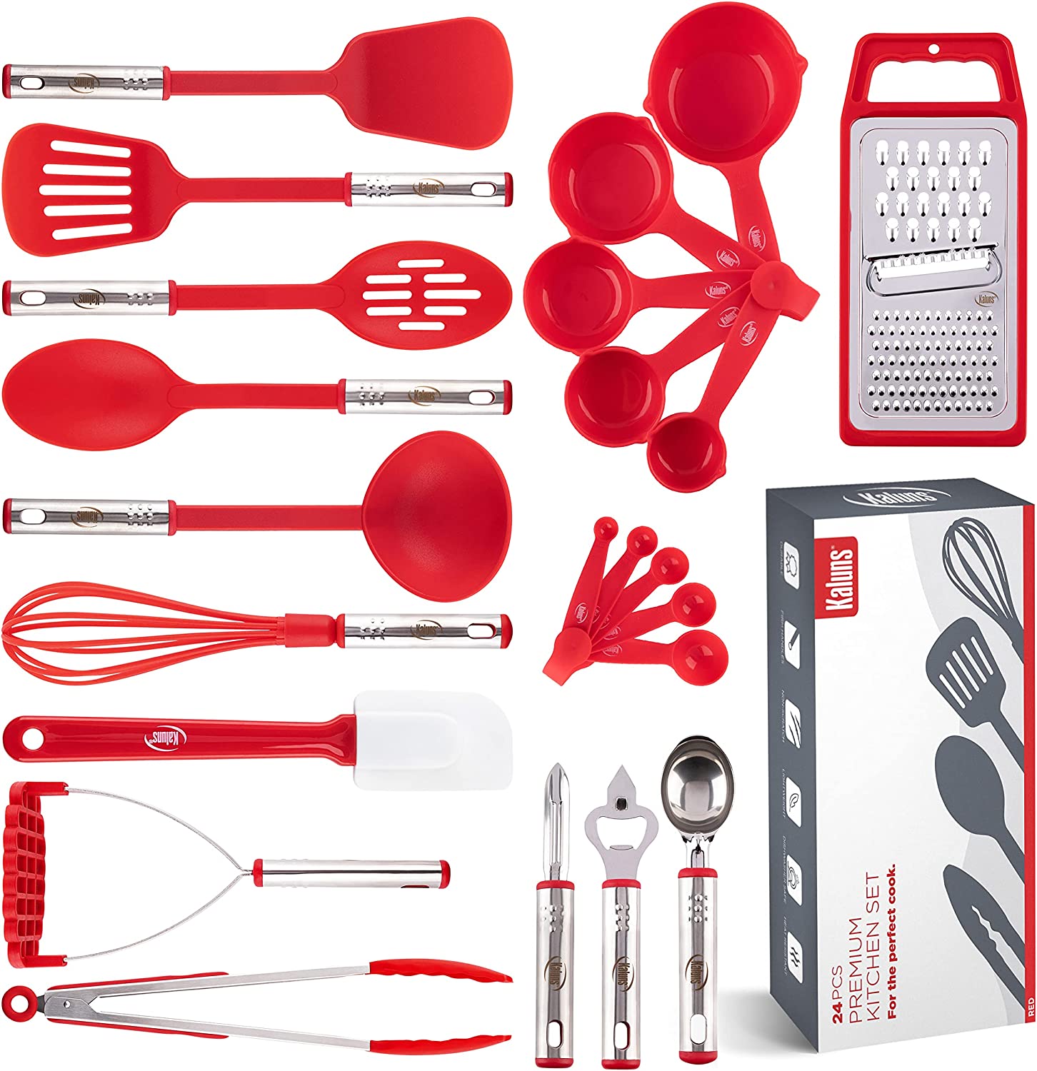Kitchen Utensils Set, Cooking Utensil Set Kitchen Gadgets, Pots and Pans set Nonstick and Heat Resistant, 24 Pcs Nylon and Stainless Steel, Spatula Set, Apartment Essentials Kitchen Cookware Sets