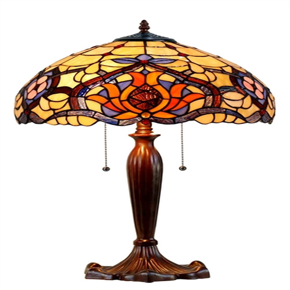 Colored Flowers On Yellow Stained Glass Tiffany Style Table Lamp