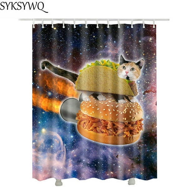 cutely pet cat take bath Shower Curtains drop shopping Creative Waterproof Polyester Fabric Shower Curtain bathroom-1