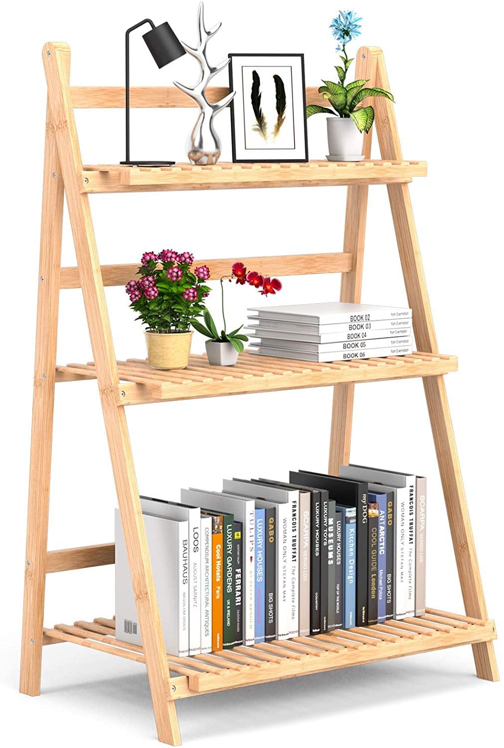 3 Tier Folding Bamboo Plant Stand Organizer Storage Shelving