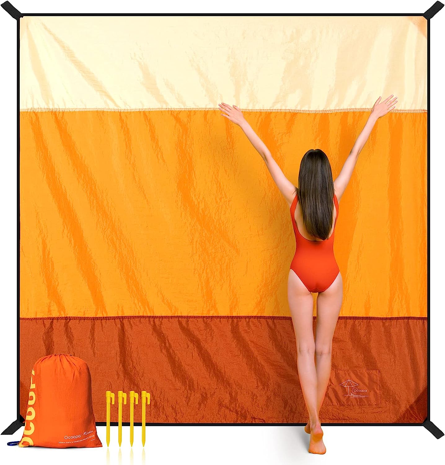 OCOOPA Diveblues Extra Large Beach Blanket, Sand Free, Large Oversized Camping Mat, Comfortable Parachute Nylon, Cozy& Chic, Compact& Light, 4 Stakes&1 Travel Bag, S09