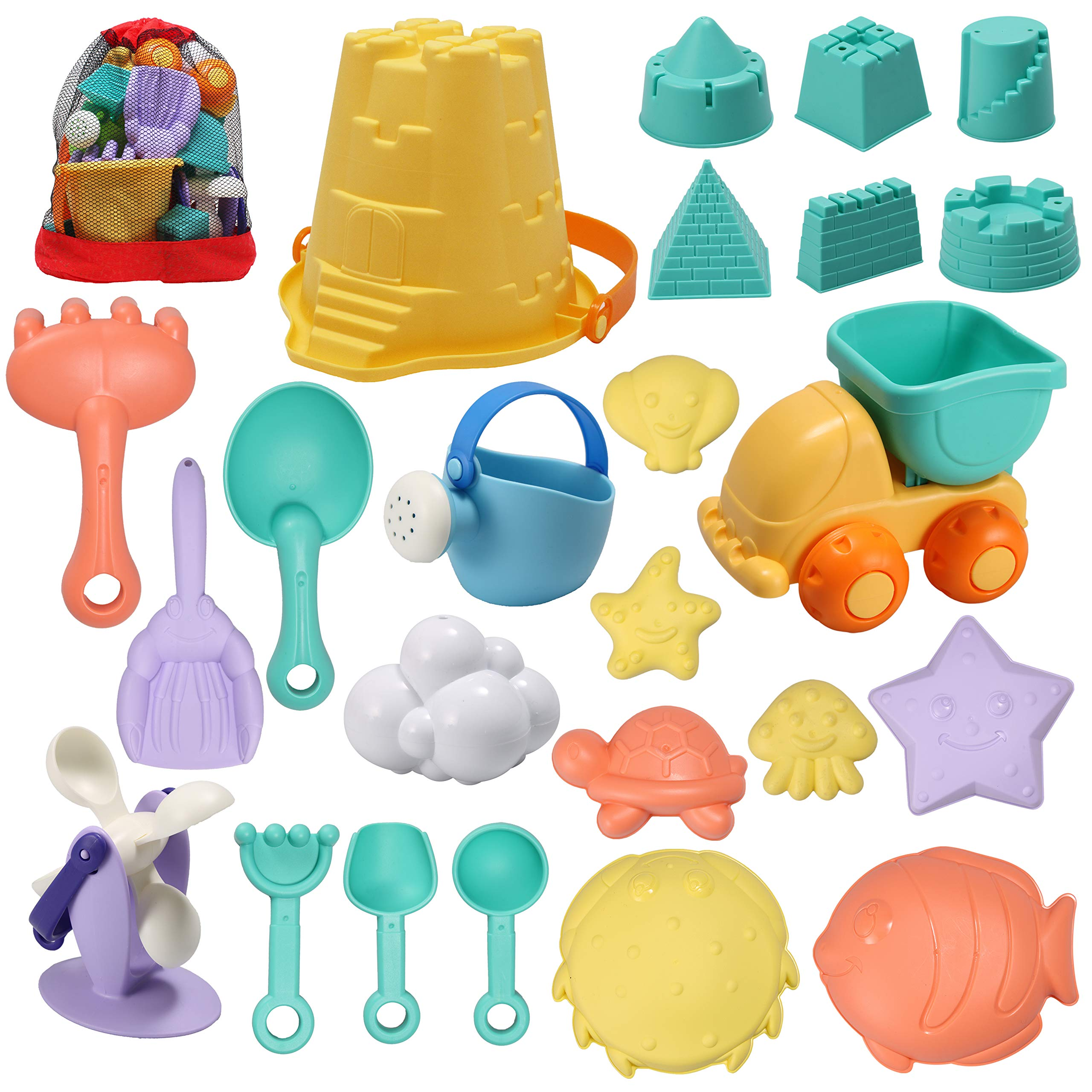 Clearance - Colorful Beach Toys with Mesh Bag, 24 Pcs
